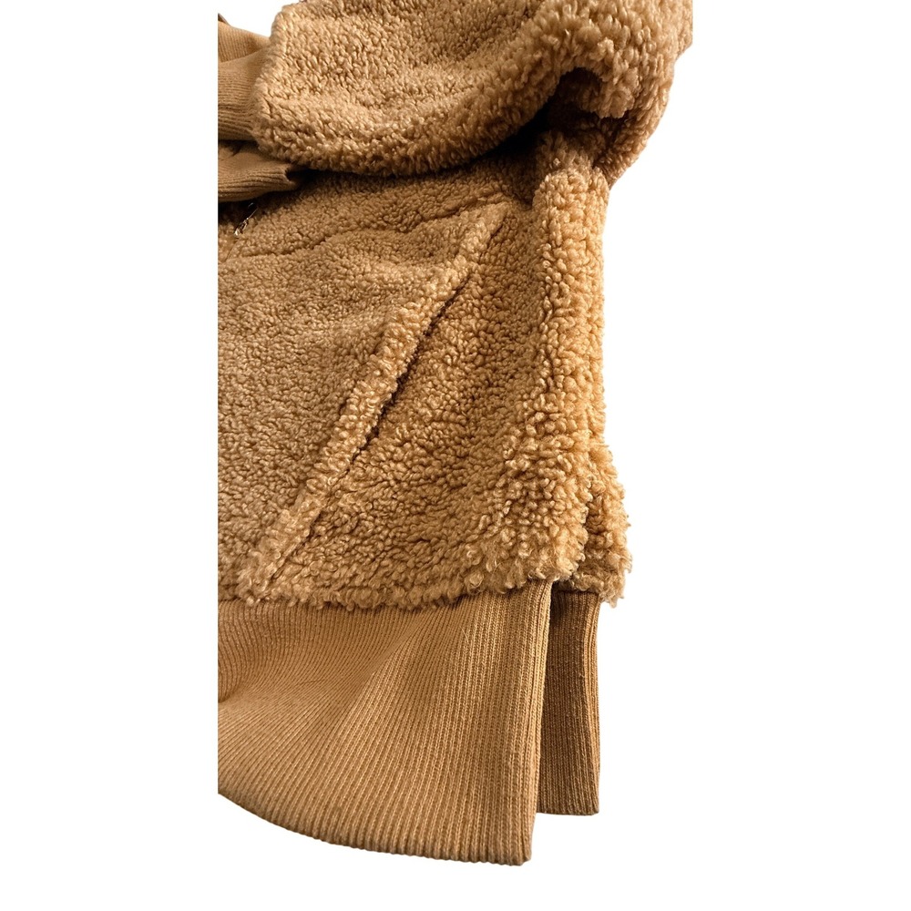 JoyLab Pullover Women M Brown Sherpa Faux Fur Quarter‎ Zip Kangaroo Pocket Cozy - Picture 5 of 7